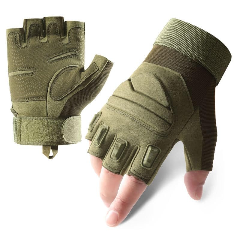 A Pair Outdoor Fingerless Gloves for Men Half Finger Tactical Gloves Combat Gloves Motorcycle Gloves with Hard Knuckle for Driving Cycling Shooting Hiking Hunting Climbing Airsoft Gloves 11.5CM 24
