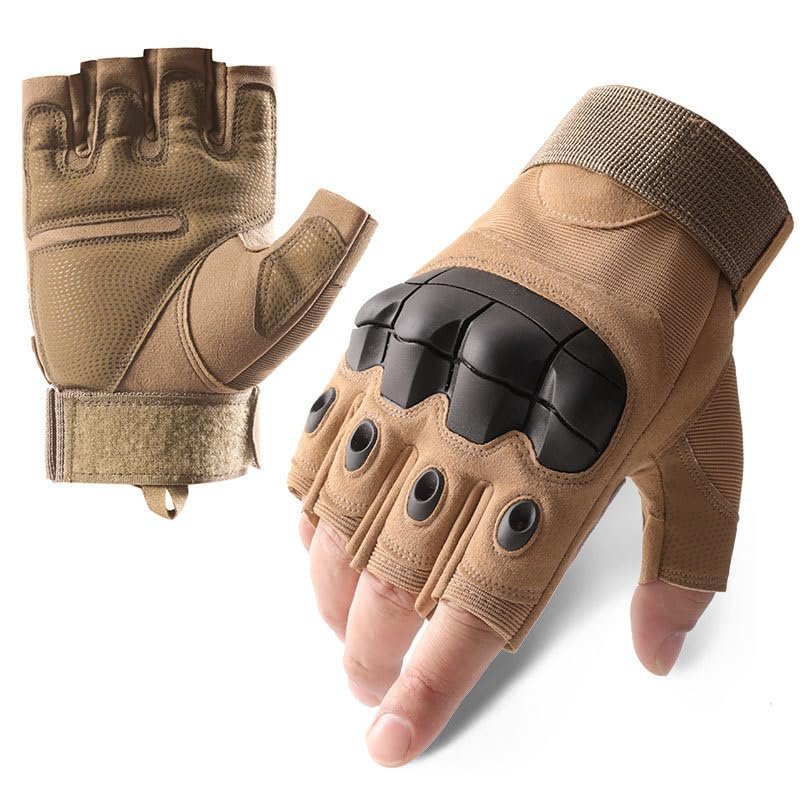A Pair Outdoor Fingerless Gloves for Men Half Finger Tactical Gloves Combat Gloves Motorcycle Gloves with Hard Knuckle for Driving Cycling Shooting Hiking Hunting Climbing Airsoft Gloves 12CM 01