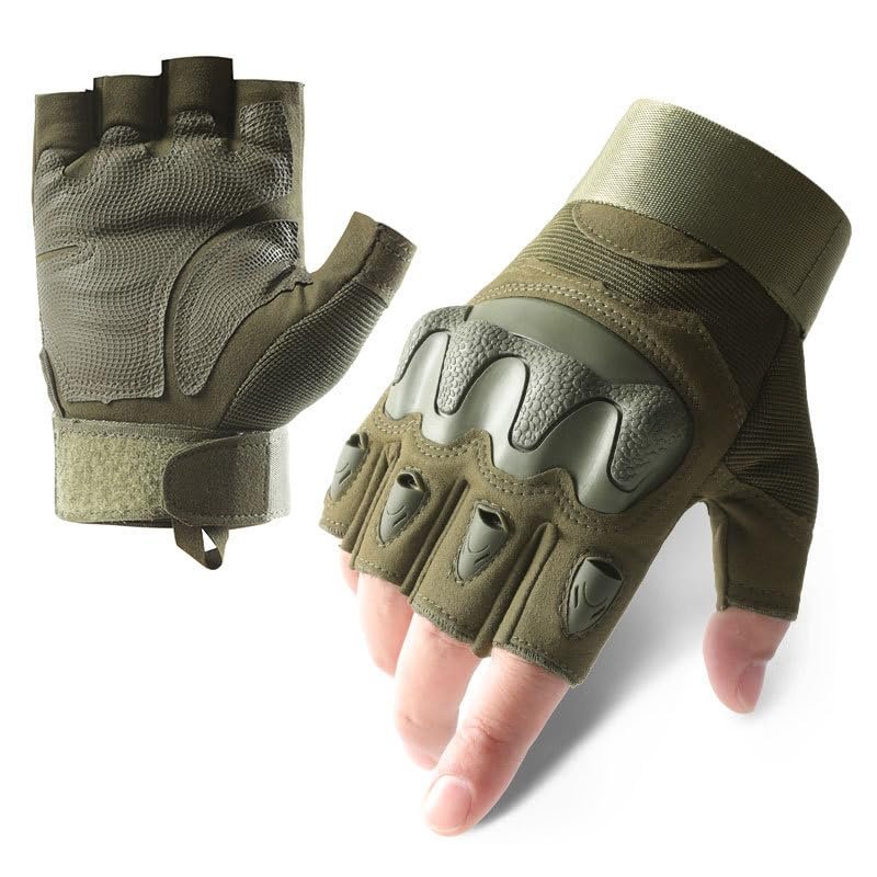 A Pair Outdoor Fingerless Gloves for Men Half Finger Tactical Gloves Combat Gloves Motorcycle Gloves with Hard Knuckle for Driving Cycling Shooting Hiking Hunting Climbing Airsoft Gloves 12CM 31