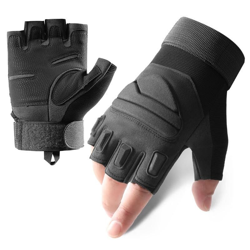 A Pair Outdoor Fingerless Gloves for Men Half Finger Tactical Gloves Combat Gloves Motorcycle Gloves with Hard Knuckle for Driving Cycling Shooting Hiking Hunting Climbing Airsoft Gloves 11CM 23