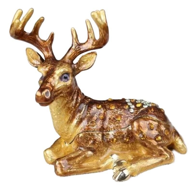 LiuliuBull Deer Trinket Box, Jewelry Container, Animal Sculpture, Christmas Gift, Metal Collectibles