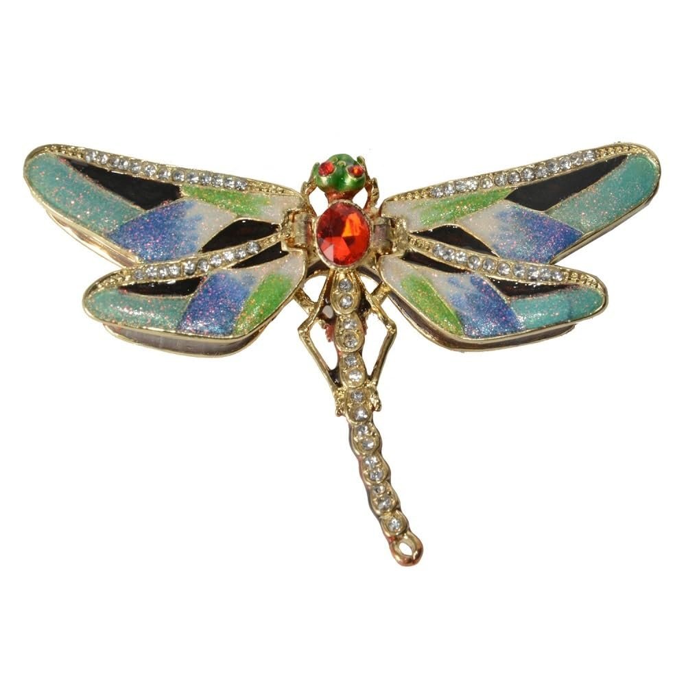 LiuliuBull Dragonfly Trinket Box, Hand Painted Enameled Crystals, Bejeweled Keepsake Metal Craft, Novelty Gifts