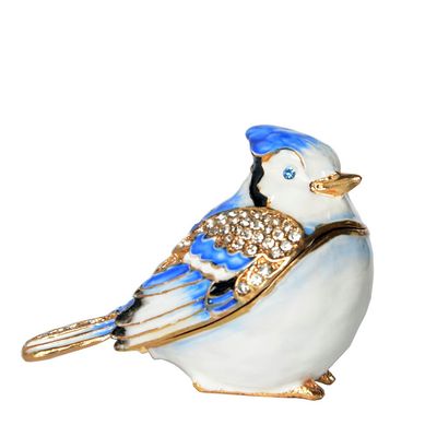LiuliuBull Vintage Blue Jay Bird Jewelry Trinket Box for Ring, Metal Tabletop, Birthday Gift, Collectibles