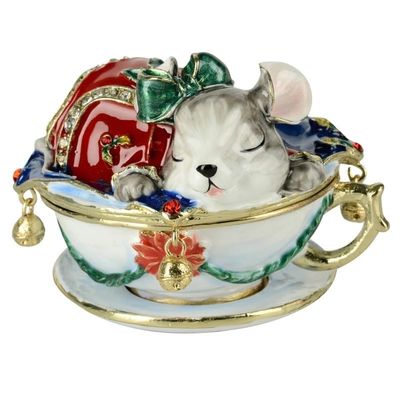 LiuliuBull Mouse in Teacup Trinket Box Ring Holder Birthday Christmas Gift Metal Home Decor
