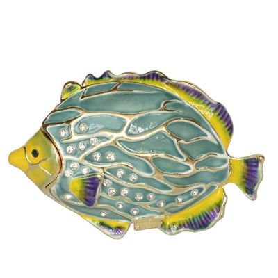 LiuliuBull Crystal Bejeweled Tropical Fish Trinket Box Jewelry Storage Nautical Decor Gift for Lovers