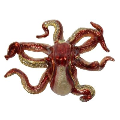 Octopus Bejeweled Enamel Trinket Box Sea Life Jewelry Container Nautical Gift Craft Decor