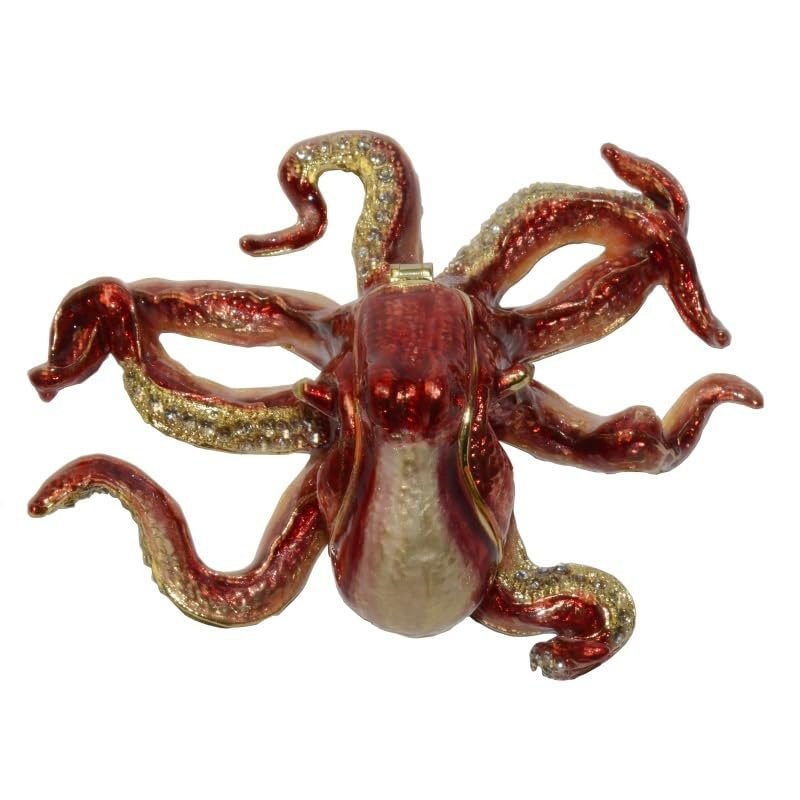 Octopus Bejeweled Enamel Trinket Box Sea Life Jewelry Container Nautical Gift Craft Decor