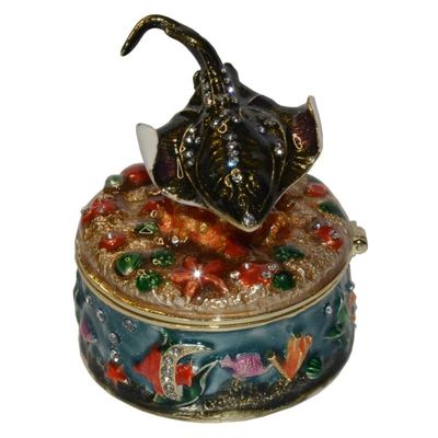 Stingray Trinket Box Enamel Nautical Ocean Decor Sea Life Jewelry Container Metal Gift Craft Decor