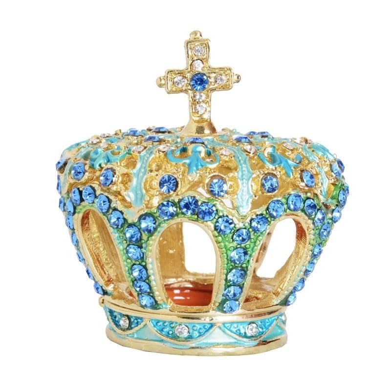 LiuliuBull Crown Trinket Box, Metal Jewelry, Crystal Bejeweled Container, Decorative Home Decoration