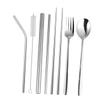 Cabilock 8pcs Stainless Steel Silver Spoon Fork Chopsticks Set Portable Dinnerware Kit Straw Mirror Polished Tableware for Outdoor Camping Party Bag