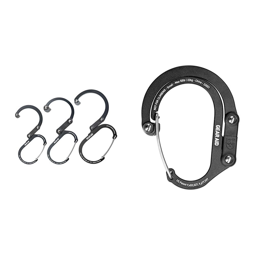 GEAR AID HEROCLIP Carabiner Clip and Hook (Medium, Small, Mini) for Camping, Backpack & HEROCLIP Carabiner Clip and Hook (Small) for Purse, Stroller, and Backpack, Stealth Black