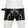 LiiYii Men's Shiny Latex Boxer Shorts Adjustable Waistband Zipper Pouch Boxer Briefs Club Costume Black 3X-Large view 3