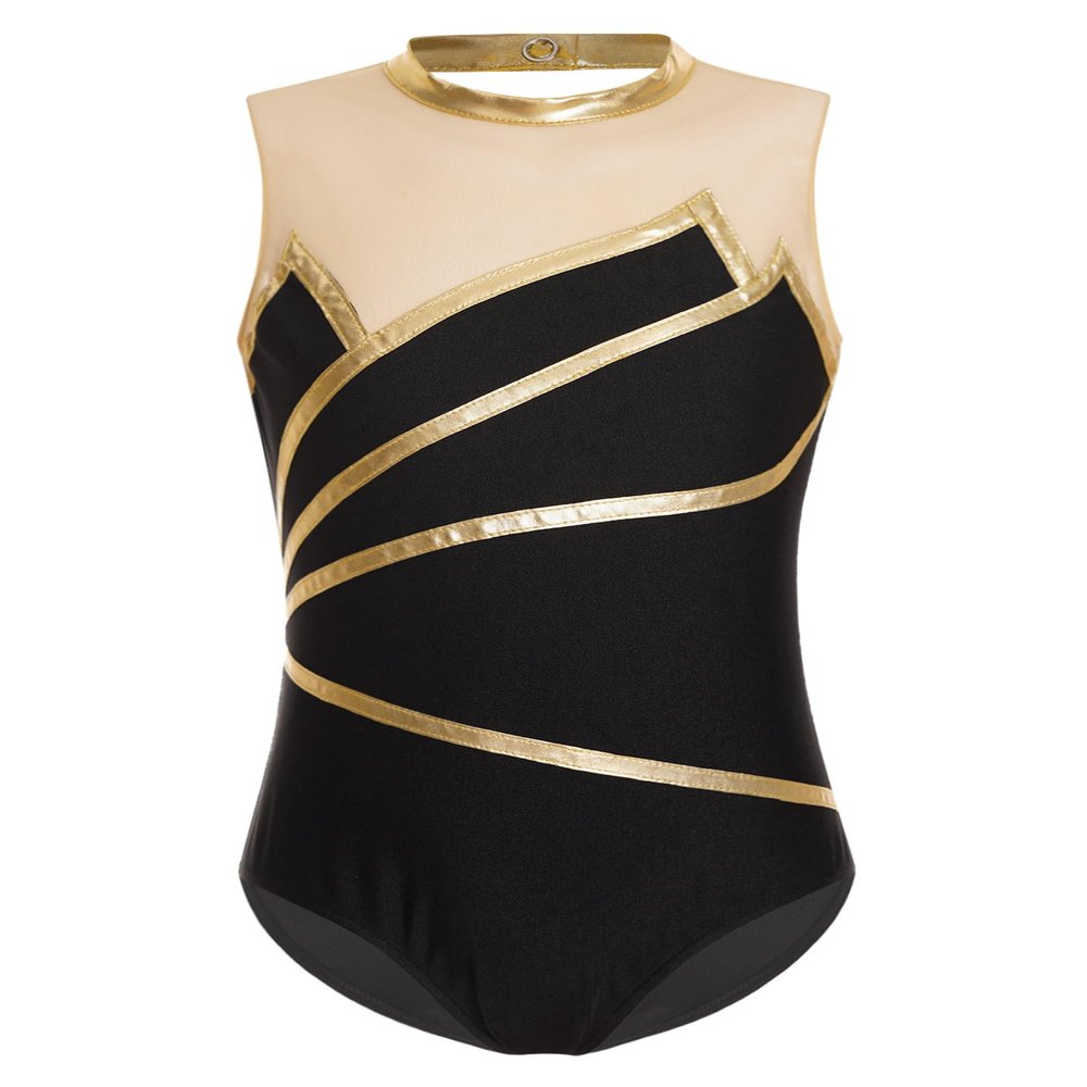 Fldy Kids Girls Ballet Dance Leotard Gymnastics Bodysuit One Piece Sleeveless Dancing Tumbling Suit Practice Jumpsuit Gold 10 Years