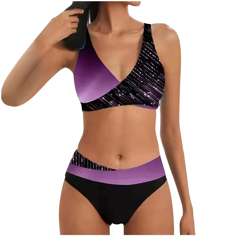 Womens High Waisted Thong Bikini Sets Sexy Tank Top High Cut V Neck Sporty Two Piece Swimsuit Bathing Suits Swimwear