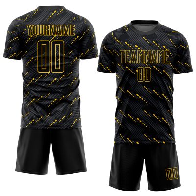 Custom Black Yellow Soccer Jersey for Men Women Personalized Boys Soccer Shirts and Shorts with Team Name Number Logo