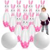 Foilswirl 12 Pcs Kids Easter Bunny Bowling Set with 10 Bunny Bowling Pins and 2 Balls Inflatable Easter Bunny Games and Toys for Girls Boys Indoor Outdoor Party Event Family Holiday Activity view 1