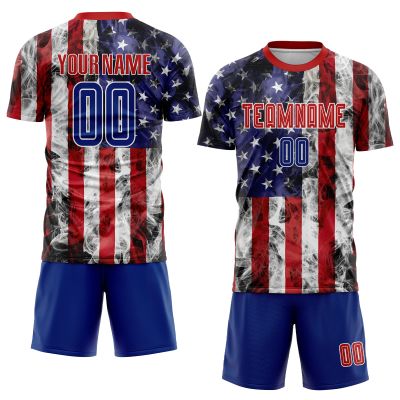 Custom Flag White Royal Red Soccer Jersey Personalized Soccer Shirt and Short Sports Uniform for Men Women Youth with Team Name Number Logo
