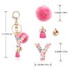 OKAICEN Deep Pink Resin Alphabet Initial Letter Keychain Keyring for Women Purse Handbags With Tassel&Fur Ball Pom('Y') view 2
