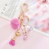 OKAICEN Deep Pink Resin Alphabet Initial Letter Keychain Keyring for Women Purse Handbags With Tassel&Fur Ball Pom('Y') view 3