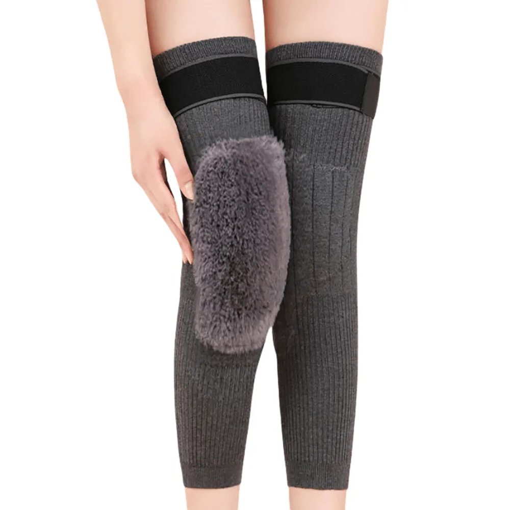 Rock88 Wool Knee Pads Brace Winter Thermal Knee Warmers Sleeve for Ski Cycling Running Men Women Fluffy Elastic Legging Cover Protector,Gray,L(50