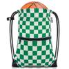CALACH draw string back bag, Large Gym Sports string backpack for men and women with front zipper pocket(Greencheckered) view 1