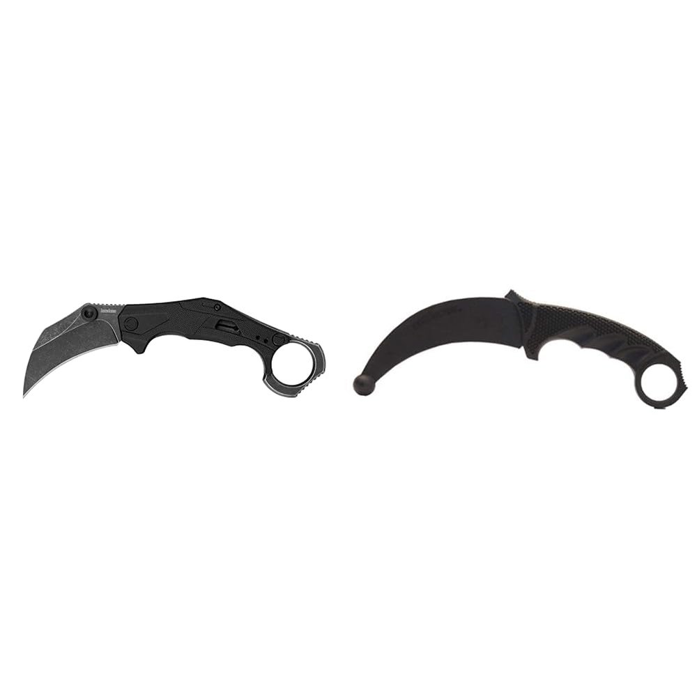 Kershaw Outlier, Tactical Karambit Style Folding Pocket Knife with Assisted Opening & Cold Steel Karambit Trainer Black, 4.0"
