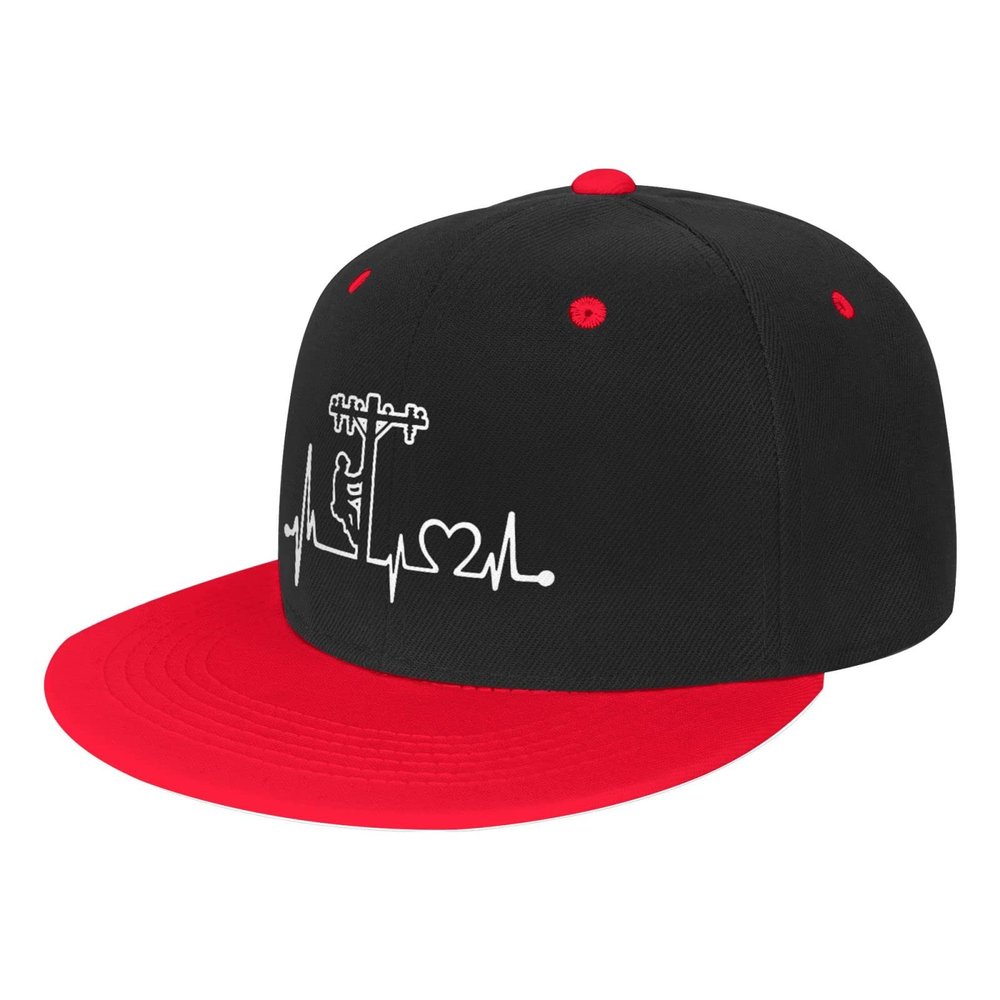 vroos Lineman Heartbeat Snapback Hat Unisex Adjustable Children Flat Brim Snapback Cap Red