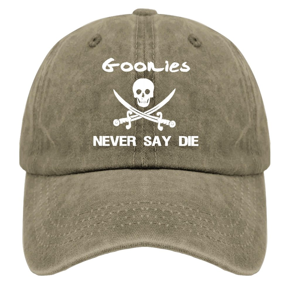 ALUDINON Goonies Never Say Die Hats for Womens Baseball Caps Trendy Washed Workout Hat Breathable, Pigment Khaki