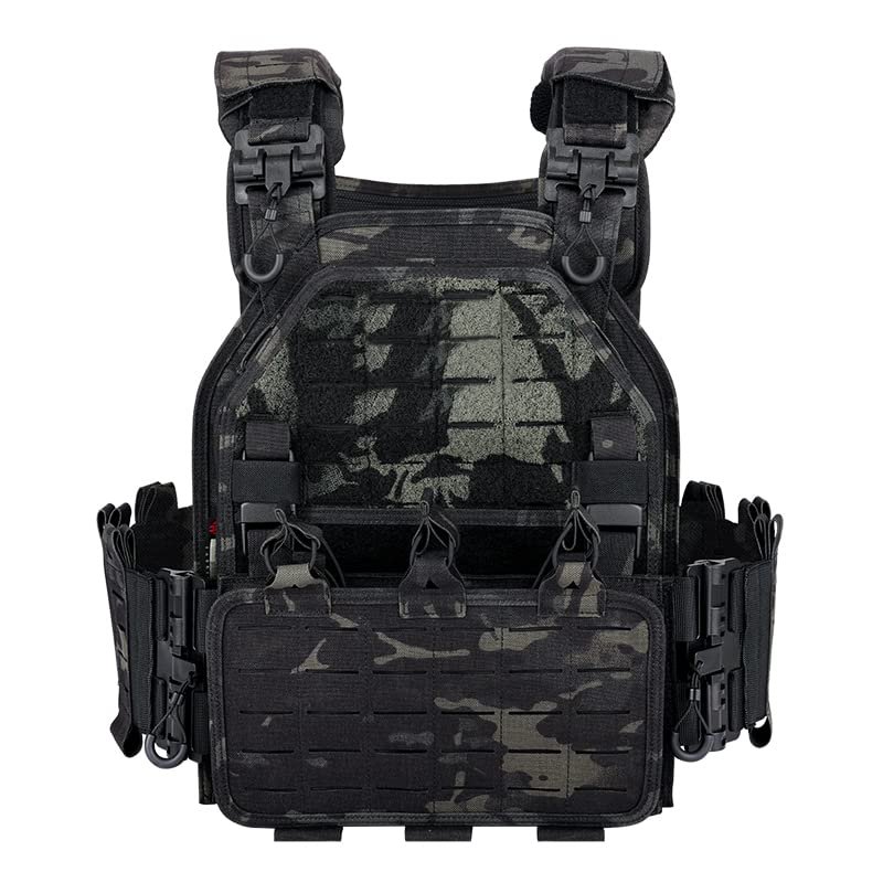 vAv YAKEDA Quick Release Tactical Laser-Cutting Vest Multicam Lightweight Vest (US, Alpha, One Size, Regular, Regular, Black CP)