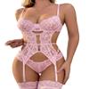 Avidlove Valentines Lingerie Set for Women Push Up Lace Bodysuit Sexy Naughty Exotic Teddy with Panty(Pink,XL) view 1