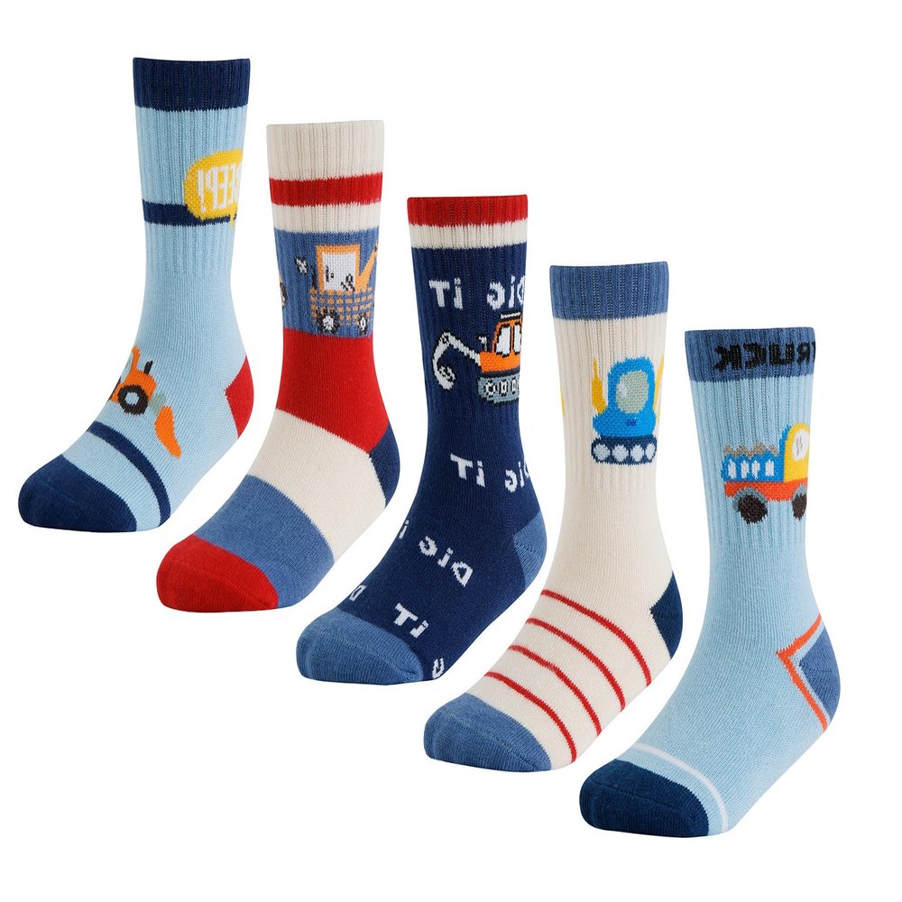 CHUNG Little Big Boys Cotton Socks Toddler Ankle Crew Fashion Casual Cartoon Fun Dino for School Kids,5 Pack,Truck,1-3Y