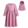 Abayas for Baby Girls Abaya Dubai Turkey Kaftan Prayer Maxi Dress and Full Cover Pom-Poms Hijab Toddler Muslim Long Sleeve Arabian Robe Ramadan Modest Islamic Clothes Clothing Purple Pink 6-12 months view 2