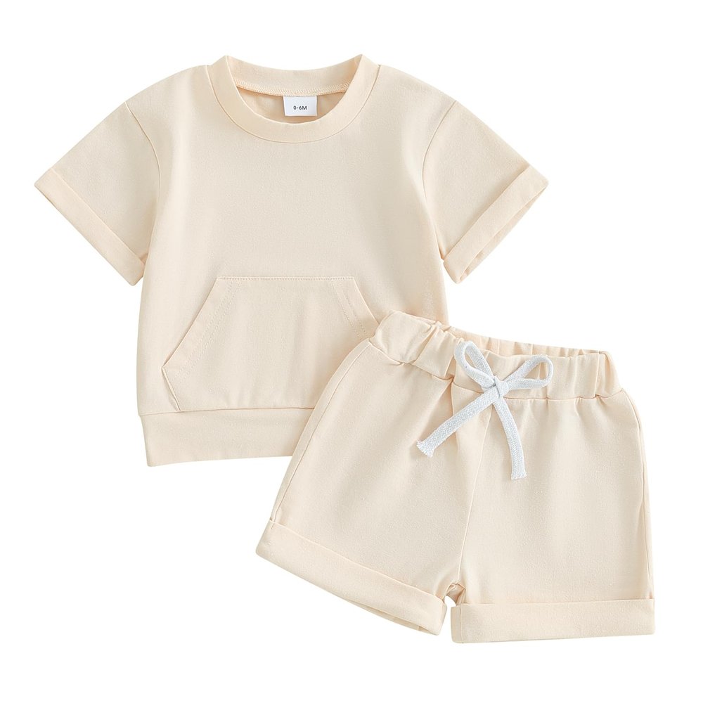 Thorn Tree Toddler Boys Clothes Set Short Sleeve T-shirt Top Elastic Waist Pocket Shorts Solid 2Pcs Outfits