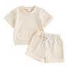 Thorn Tree Toddler Boys Clothes Set Short Sleeve T-shirt Top Elastic Waist Pocket Shorts Solid 2Pcs Outfits view 1