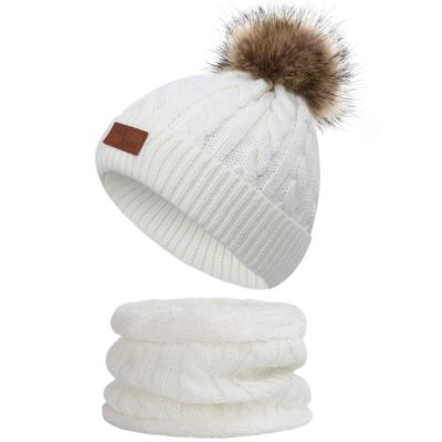 Winter Children's Scar has Two Pieces Set, Plus Ball Baby Knit hat, Warm Wool, Plus and Thick Neck Cover