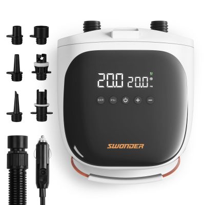 Swonder Paddle Board Pump, 30% Faster Inflation SUP Pump, Compact & 2.6lb Lightweight Electric Air Pump w/ 20PSI High-Pressure, Dual Stage, Auto-Off & Deflation Function