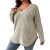 Plus Size Tops for Women Casual Long Sleeve V-Neck Shirts Slim Fit Ribbed Knit Pullover Ladies Dressy Blouse Tunic Tops view 1