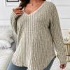 Plus Size Tops for Women Casual Long Sleeve V-Neck Shirts Slim Fit Ribbed Knit Pullover Ladies Dressy Blouse Tunic Tops view 2