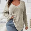 Plus Size Tops for Women Casual Long Sleeve V-Neck Shirts Slim Fit Ribbed Knit Pullover Ladies Dressy Blouse Tunic Tops view 4