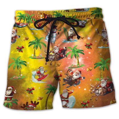 V-DECORPARKS Santa Claus Men's Swim Trunks - July Christmas Hawaiian Shorts for Men, Men's Summer Bathing Shorts Set 08 Size L