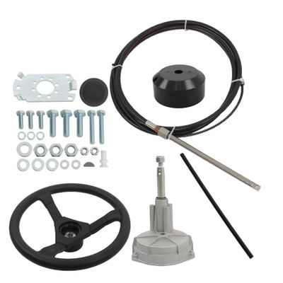 YSMN Boat Steering Cable Outboard Steering Cable Mechanical Rotary Steering Kit with 12.4 Inch Wheel Replacement for Boat Steering System