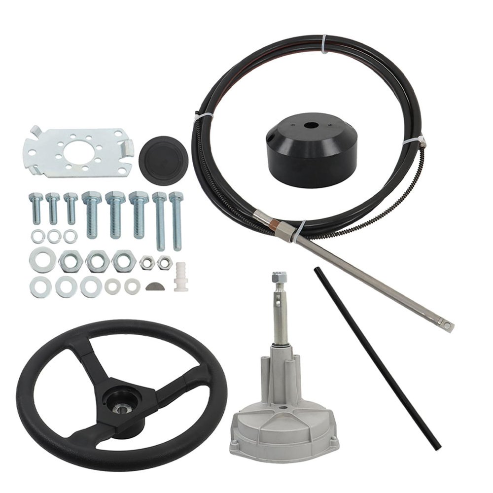 YSMN Boat Steering Cable Outboard Steering Cable Mechanical Rotary Steering Kit with 12.4 Inch Wheel Replacement for Boat Steering System