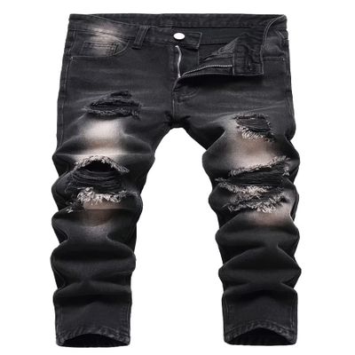 AOWKULAE Big Boy's Straight Fit Ripped Jeans Stylish Destroyed Wrinkled Stretch Moto Biker Denim Jeans, 127/Black, US Sze 14