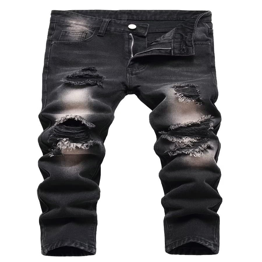 AOWKULAE Big Boy's Straight Fit Ripped Jeans Stylish Destroyed Wrinkled Stretch Moto Biker Denim Jeans, 127/Black, US Sze 14