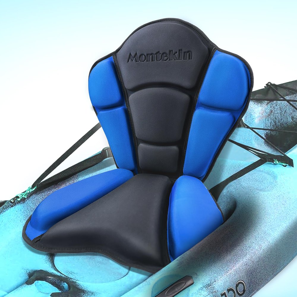 Montekin Thickened Kayak Seat with Back Support, Sit On Top Cushioned Canoe Backrest Molded Foam Seat for SUP Paddle Board Fishing Boat Long Trip (Black Dark Blue)