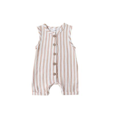 0 to 18M Baby Wedding Clothing Infant Boys Girls Sleeveless Striped Prints Pullover Romper Newborn Jumpsuit Beige