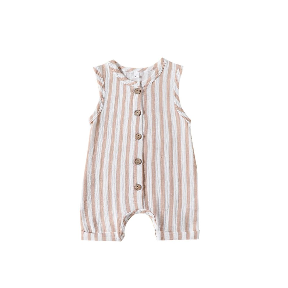 0 to 18M Baby Wedding Clothing Infant Boys Girls Sleeveless Striped Prints Pullover Romper Newborn Jumpsuit Beige