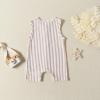 0 to 18M Baby Wedding Clothing Infant Boys Girls Sleeveless Striped Prints Pullover Romper Newborn Jumpsuit Beige view 2