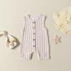 0 to 18M Baby Wedding Clothing Infant Boys Girls Sleeveless Striped Prints Pullover Romper Newborn Jumpsuit Beige view 3