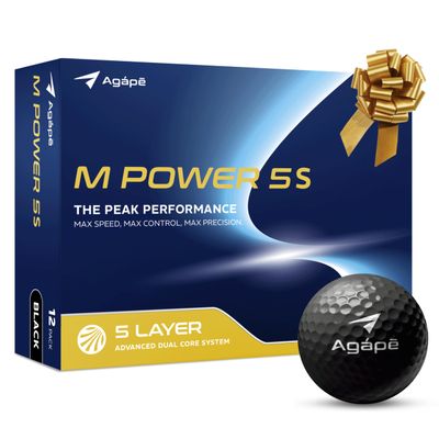 agape MP5S Black DuraPlus Urethane Golf Balls, Unmatched Soft Feel, Maximum Distance & Greenside Control, 5-Piece Dual Core, Ideal for Handicap 5-15, Ideal Golf Gifts for Men (1 Dozen, 12-Balls)